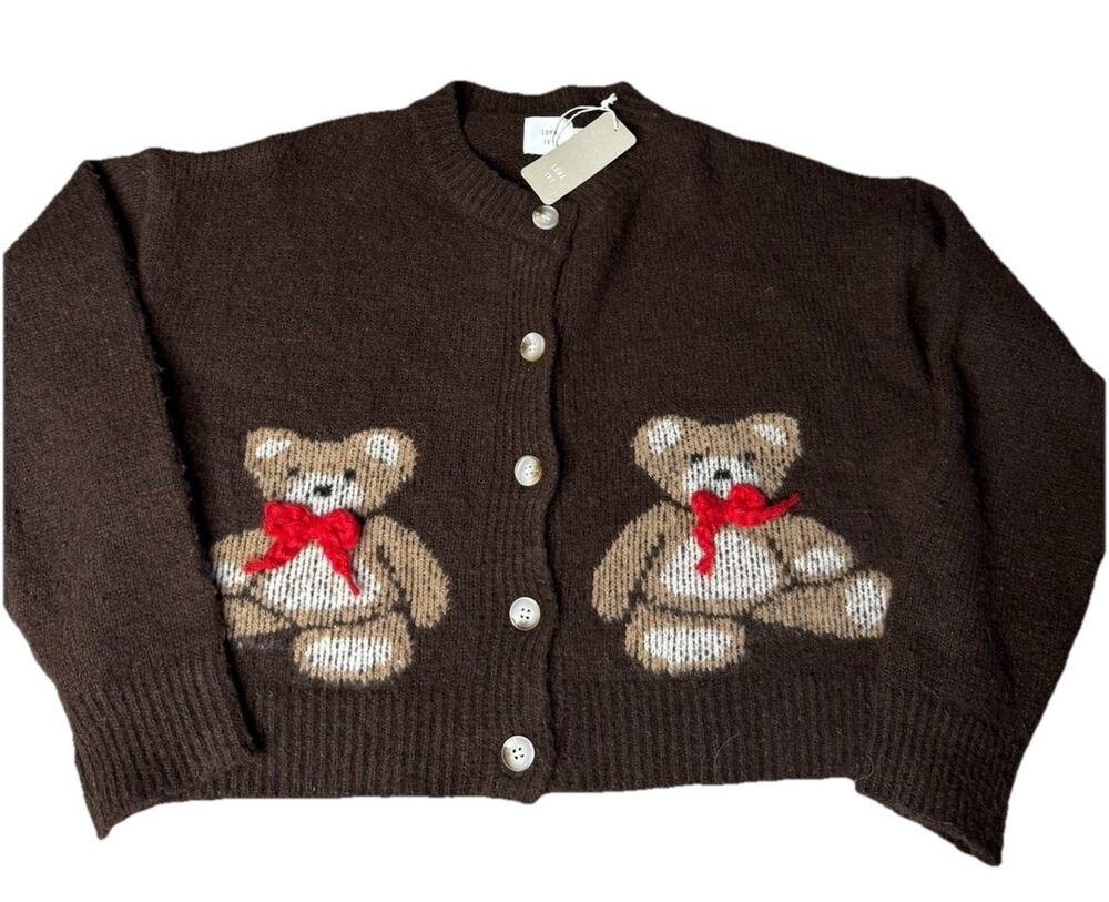 New Luna Ivy Anthropologies Bear Cardigan Brown Sweater Long Sleeve M Tik Tok